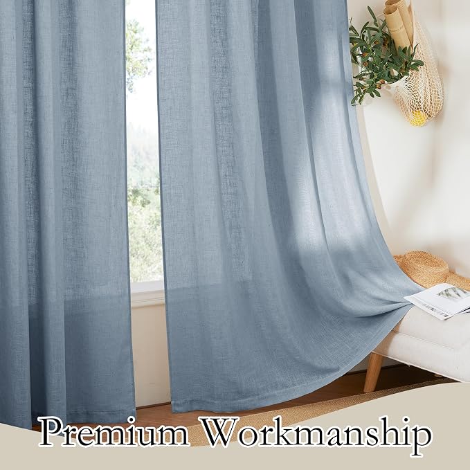 RYB HOME Linen Semi Sheer Kitchen Curtains Over Sink 36 inches Length | Light - Image 5
