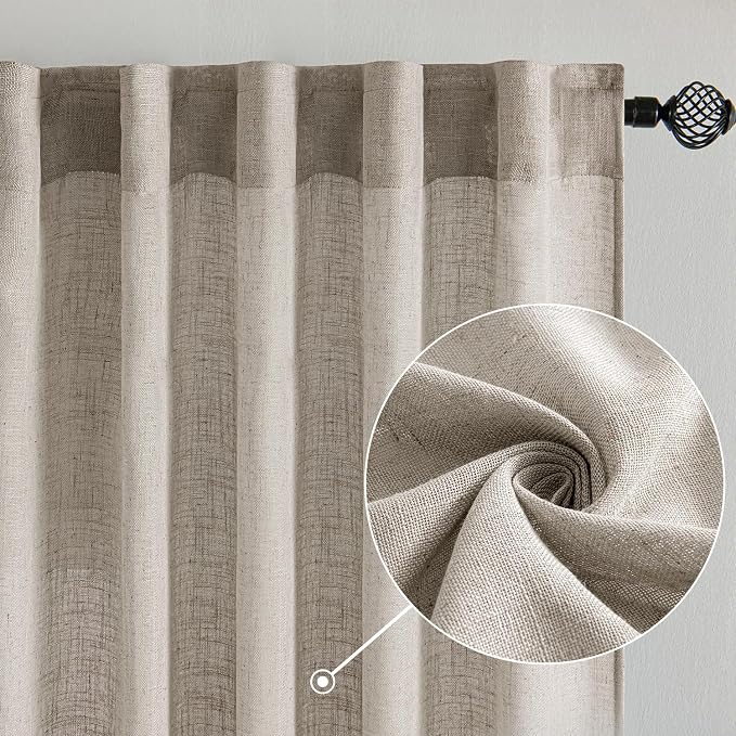 MIULEE Burlywood Birch Linen Curtains 52x108 Inch Long 2 Panels - Image 2