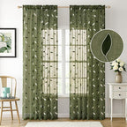 MIULEE Olive Green Sheer Curtains 2 Panels Leaf Patterned, W52 x L84 | - Image 2