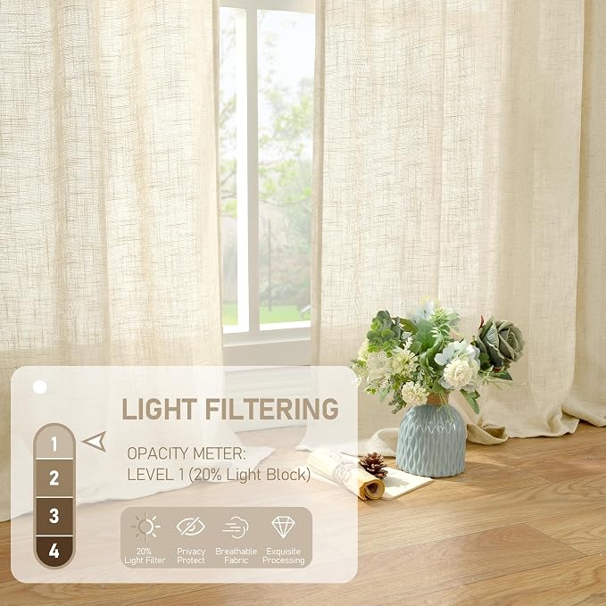 Beige Linen Curtains 72 Inches Long 2 Panels - Image 4