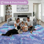 Area Rug Living Room Bedroom: 5x7 Fluffy Plush Shag Carpet Rainbow | - Image 4
