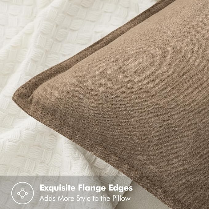 MIULEE Decorative Linen Pillow Covers 18x18 Inch Khaki | Boho Farmhouse​ ​Fall - Image 2