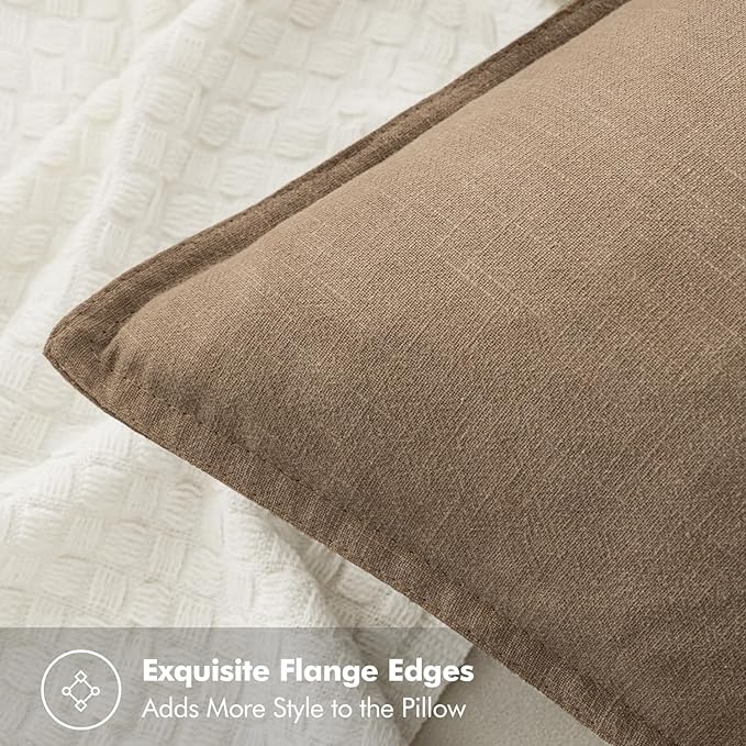 MIULEE Decorative Linen Pillow Covers 20x20 Inch Khaki | Boho Farmhouse​ ​Fall - Image 2