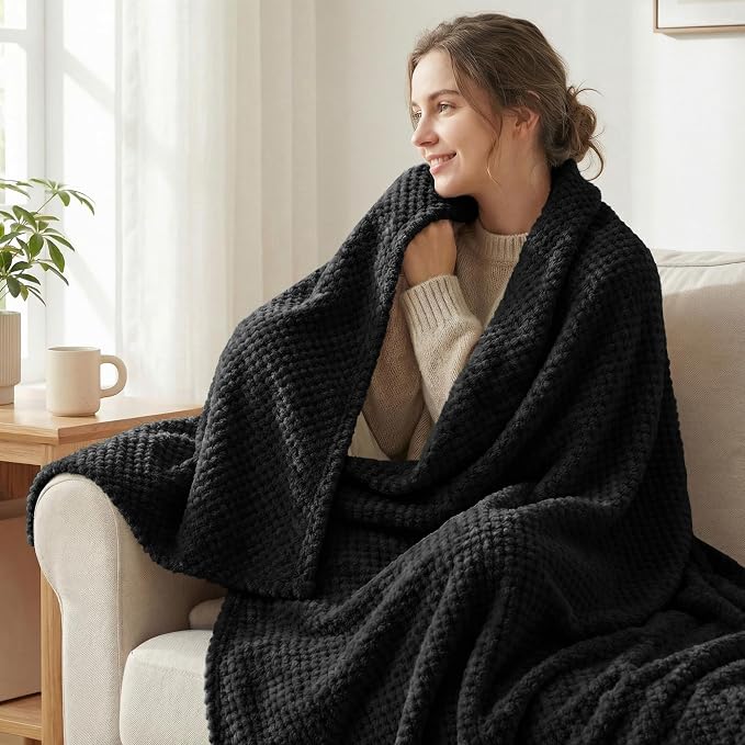 Exclusivo Mezcla Soft Waffle Fleece Bed Blanket Queen Size, Cozy Flannel - Image 2