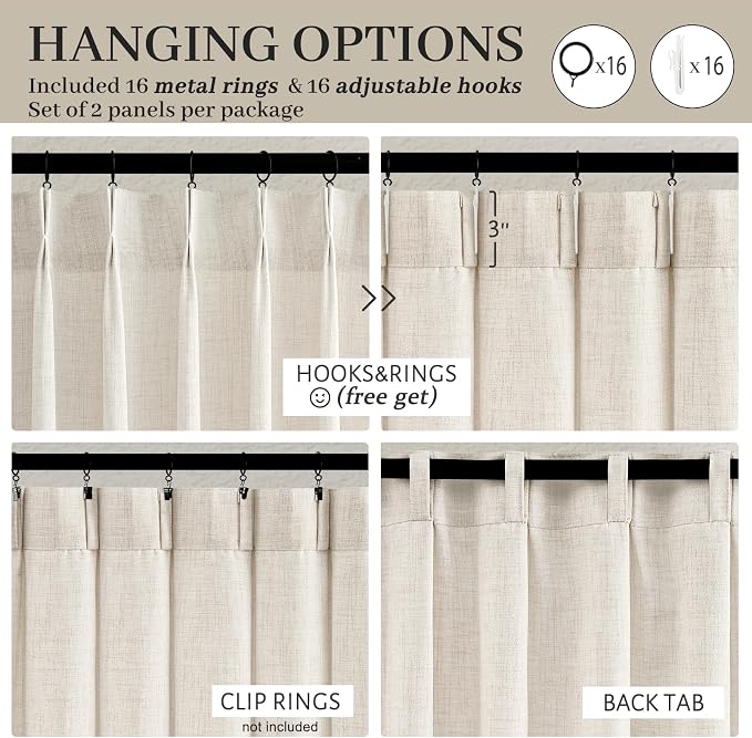 Cream Beige Pleated 92 Inch Boho Curtains - Image 4