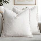 MIULEE Boho Linen Fringe Decorative Throw Pillow Covers White 20x20 | Set of 2 by MIULEE
