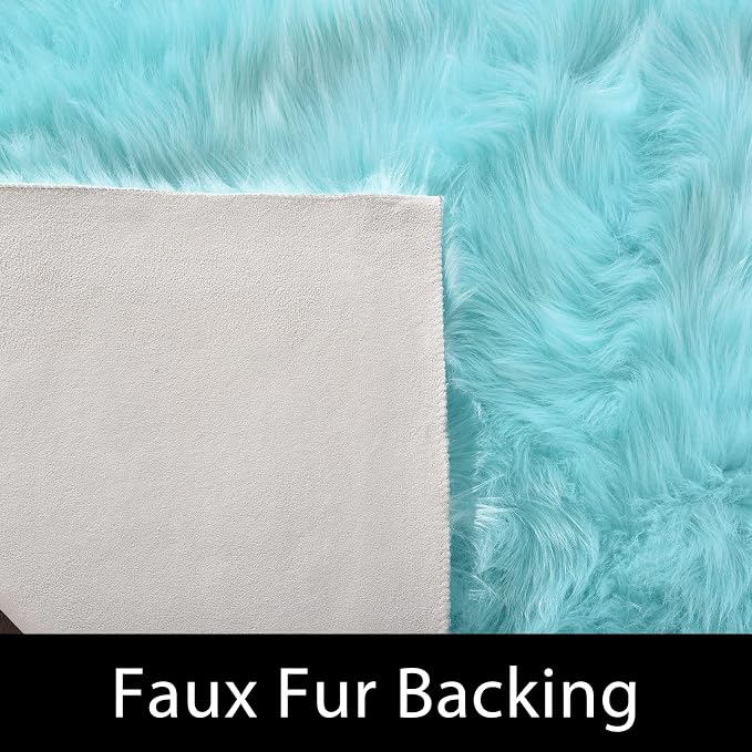 Latepis Light Blue Rugs for Living Room 6x8 Faux Sheepskin Fur Rug Washable - Image 3