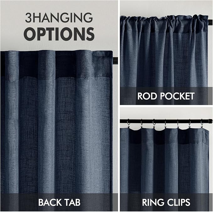 MIULEE Navy Blue Linen Curtains 52x72 Inch 2 Panels - Image 3