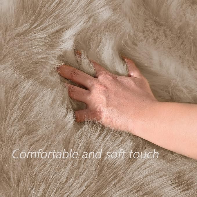 Latepis 5x8 Area Alfombras para Salas Washable Light Brown Beige Faux Fur - Image 4