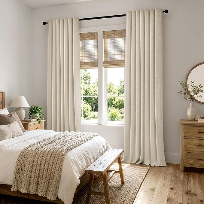 MIULEE 100% Blackout Linen Curtains 42 x 72 Inch Light Ivory 2 Panels | Thermal - Image 8