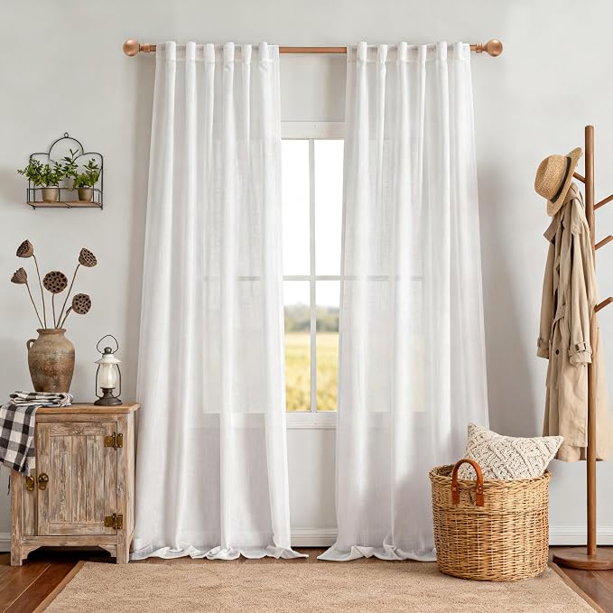 MYSKY HOME Floor to Ceiling Curtains 120 Inches Long White Semi Sheer Window - Image 2