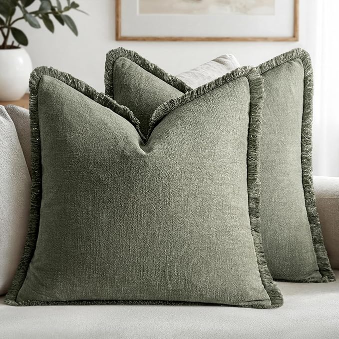 MIULEE Linen Decorative Euro Throw Pillow Covers Light Olive Green 22x22 | Set by MIULEE