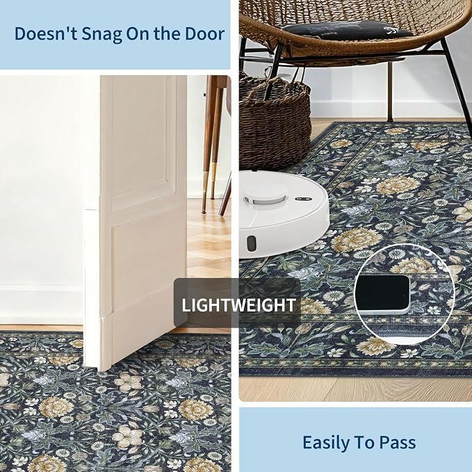GarveeHome Washable Area Rug 6x9, Soft Vintage Floral Bedroom Rug Non Slip Low - Image 5