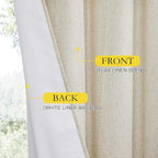 NICETOWN Natural Full Blackout Boho-Chic Linen Curtains 84 inch Long 2 Panels - Image 6