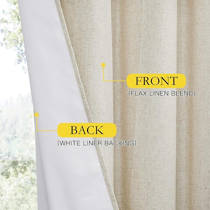 NICETOWN Natural Full Blackout Boho-Chic Linen Curtains 84 inch Long 2 Panels - Image 6