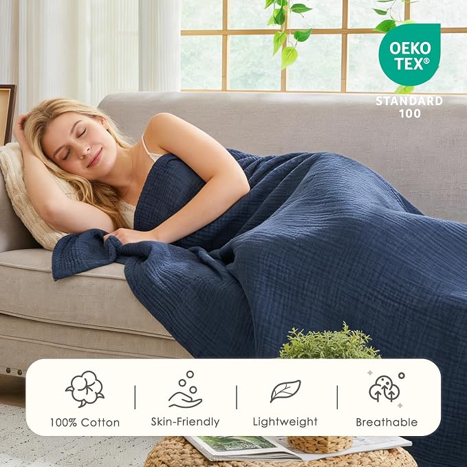 EMME Muslin Blankets for Adults Throw Blanket for Couch Breathable Gauze Soft - Image 4