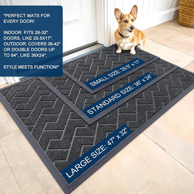 OLANLY Front Door Mat Outside 47x32, All-Season Absorbent Rubber Doormat | Grey - Image 2