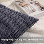 Pack of 2 Corduroy Decorative Throw Pillow Covers 12x20 Inch, Dark Grey | Fall - Image 2