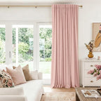 Linen Textured Total Blackout Sliding Door Curtains 84 Inch Long Blush Pink | - Image 5