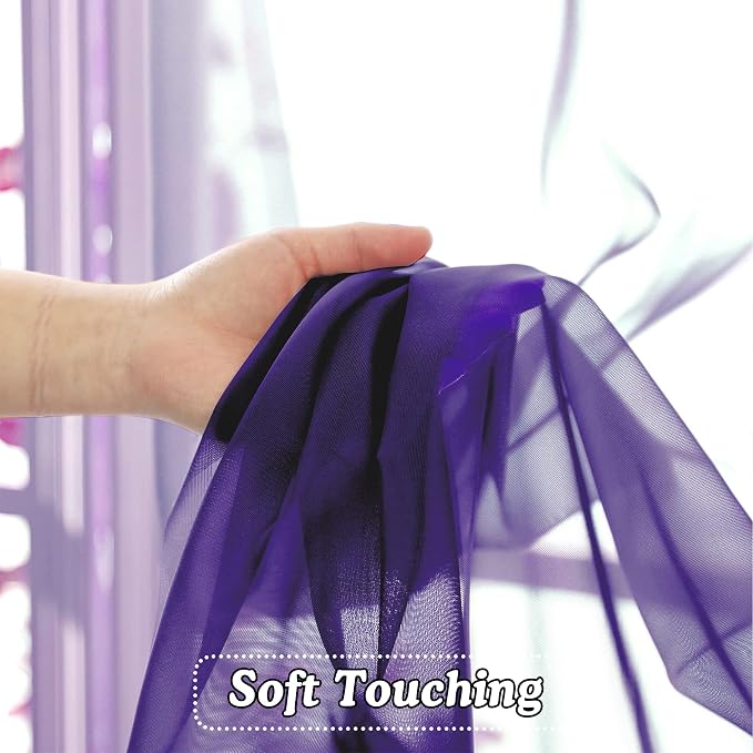 Purple Sheer Curtains 45 Inches Long 2 Panels, Light Filtering Sheer Curtains - Image 2