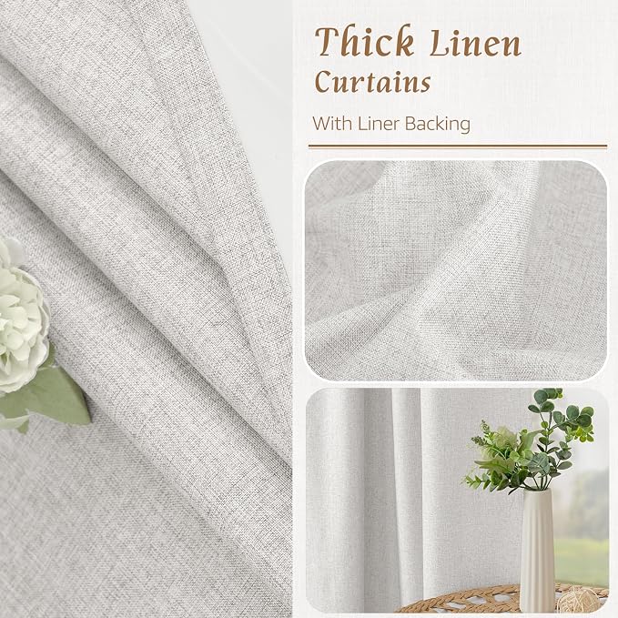 Light Grey Linen 100% Blackout Window Curtains - Image 7
