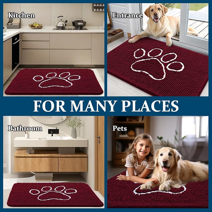 OLANLY Dog Door Mat for Muddy Paws 70x46, Paw Print Design Chenille Mud Mat | - Image 8