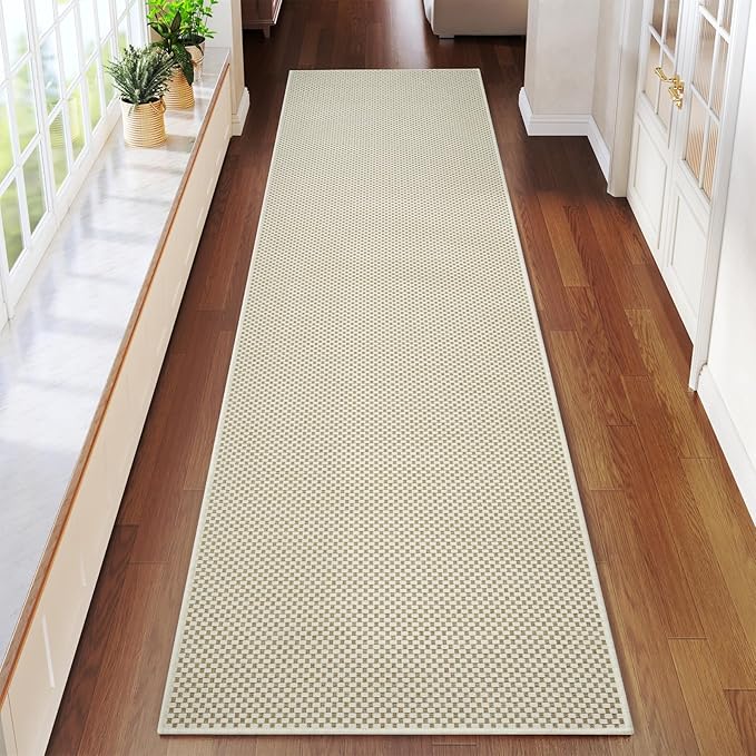 Hallway Runner Rug Extra Long Kitchen Runner Washable Beige 2x8 ft | Boho Woven by YDKGL