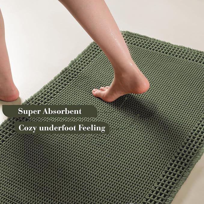 RESARE Waffle Bath Mat for Bathroom, Non Slip Bathroom Rugs 18"x30" Green | - Image 3