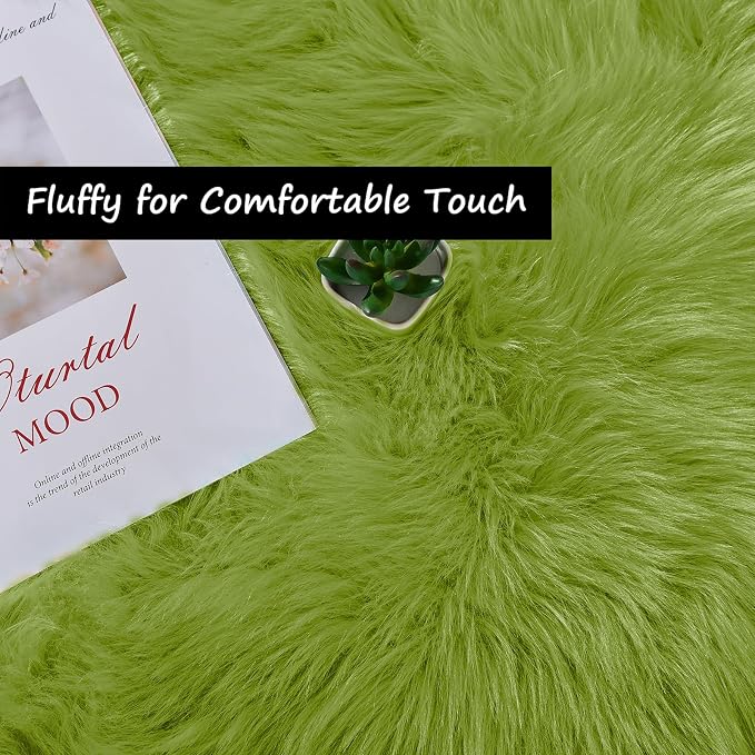 Goolela Lime Green Round Fluffy Rug - Image 4
