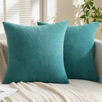 MIULEE Teal Chenille Couch Throw Pillow Covers, 18x18 | Set of 2, Soft Coastal - Image 3