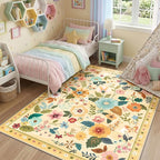 RELEANY Floral Washable 4x6 Area Rugs Ivory/Yellow | Flower Carpet Print Boho - Image 8