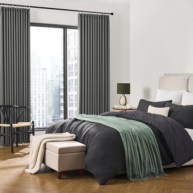 Grey Pinch Pleat Curtains & Drapes 156 Inches Long 2 Panels Set, Privacy - Image 4