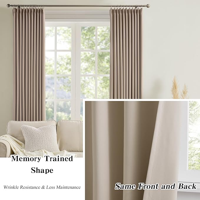 Pinch Pleated Window Curtain Panels 104 Inches Long Light Blocking Solid Custom - Image 6