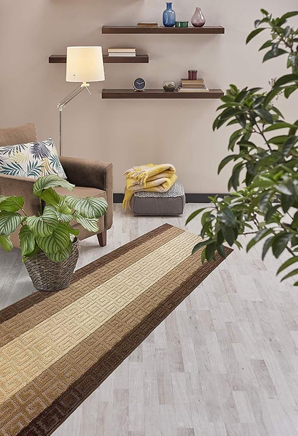Custom Length Hallway Runner Rug, Slip Resistant, Meander Brown, 26 Inch X 30 - Image 5