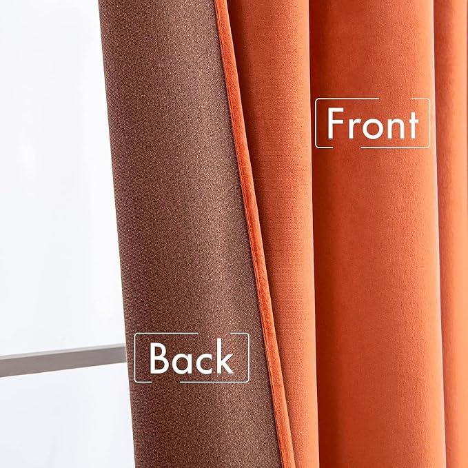 MIULEE Velvet Curtains 52x90 inches 2 Panels Fall Orange Blackout Curtains | - Image 6
