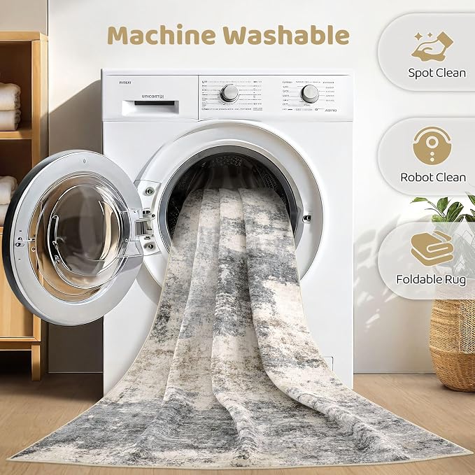 LOONGRUG 6x8 Area Rug Washable Neutral Modern Living Room Rugs Grey Brown | - Image 2