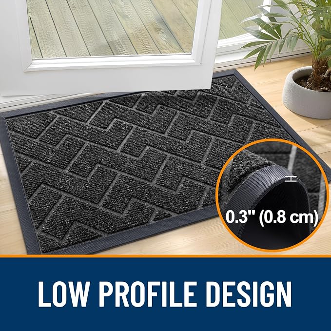 OLANLY Front Door Mat Outside 71x23, All-Season Absorbent Rubber Doormat | Black - Image 4