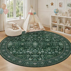 Round Area Rug for Living Room: 4ft Boho Washable Rug Deep Green | Vintage Boho - Image 5