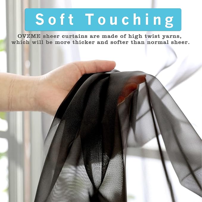 Black Sheer Curtains Dark Color Curtain Panels - Image 3