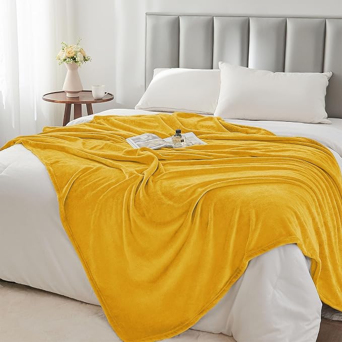 BEDELITE Fleece Blanket Soft Plush Queen Size Bed Blanket Yellow 90"x90" | - Image 5