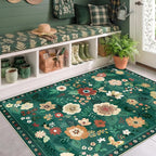 RELEANY Floral Washable 4x6 Area Rugs DarkGreen | Flower Carpet Print Boho Cute - Image 2
