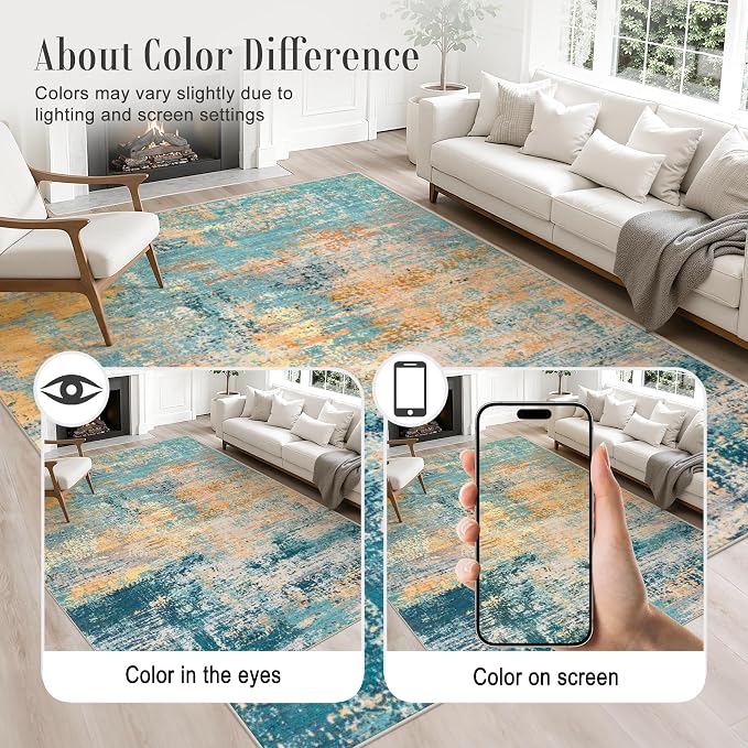 Round Area Rug Living Room: 4 ft Modern Washable Indoor Carpet | - Image 4