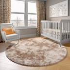 Tie-Dye Beige Round Area Rugs 5ft, Soft Bedroom Circle Rug Floor Mats - Image 8