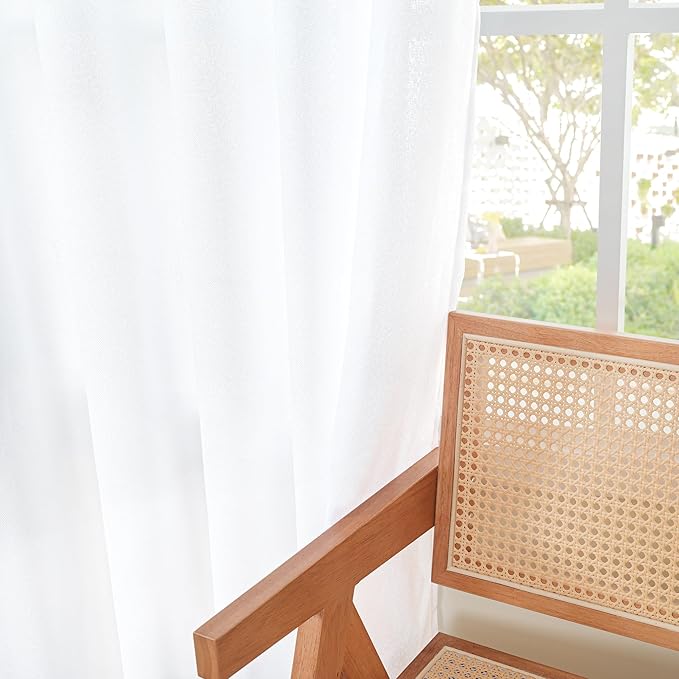 Extra Long White Linen Semi Sheer Curtains 90 Inch Length 2 Panels | Light - Image 7