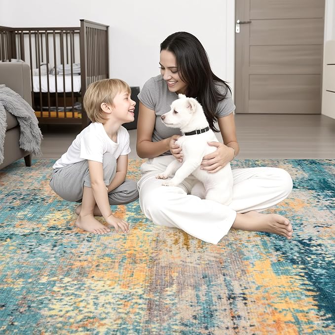 2.6x10 Washable Runner Rug:Modern Abstract Soft Carpet Rosy Haze | - Image 2