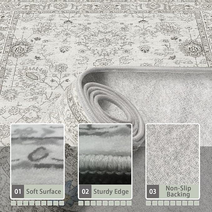 Grey Area Rug 3x5 Bedroom Rugs for Entryway Dorm | Ultra-Thin; Non Slip; - Image 4