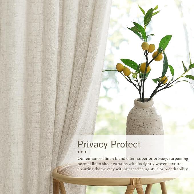 RYB HOME Light Filtering Linen Sheer Curtains 72 inch Long - Image 2