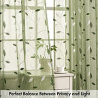 MIULEE Sage Green Sheer Curtains 2 Panels Leaf Patterned, W52 x L45 | - Image 5