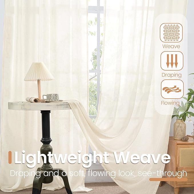 BGment 108 Inches Long Ivory Linen Curtains - Image 4