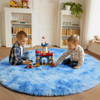 Round Rugs 6ft for Living Room Bedroom, Tie-Dye Blue Fluffy Circle Area Rug for - Image 4